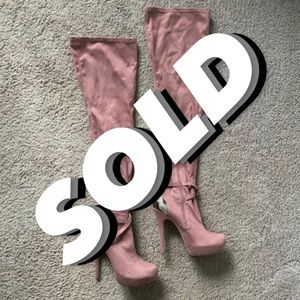 Over the Knee Boots with Gold Chrome Accents